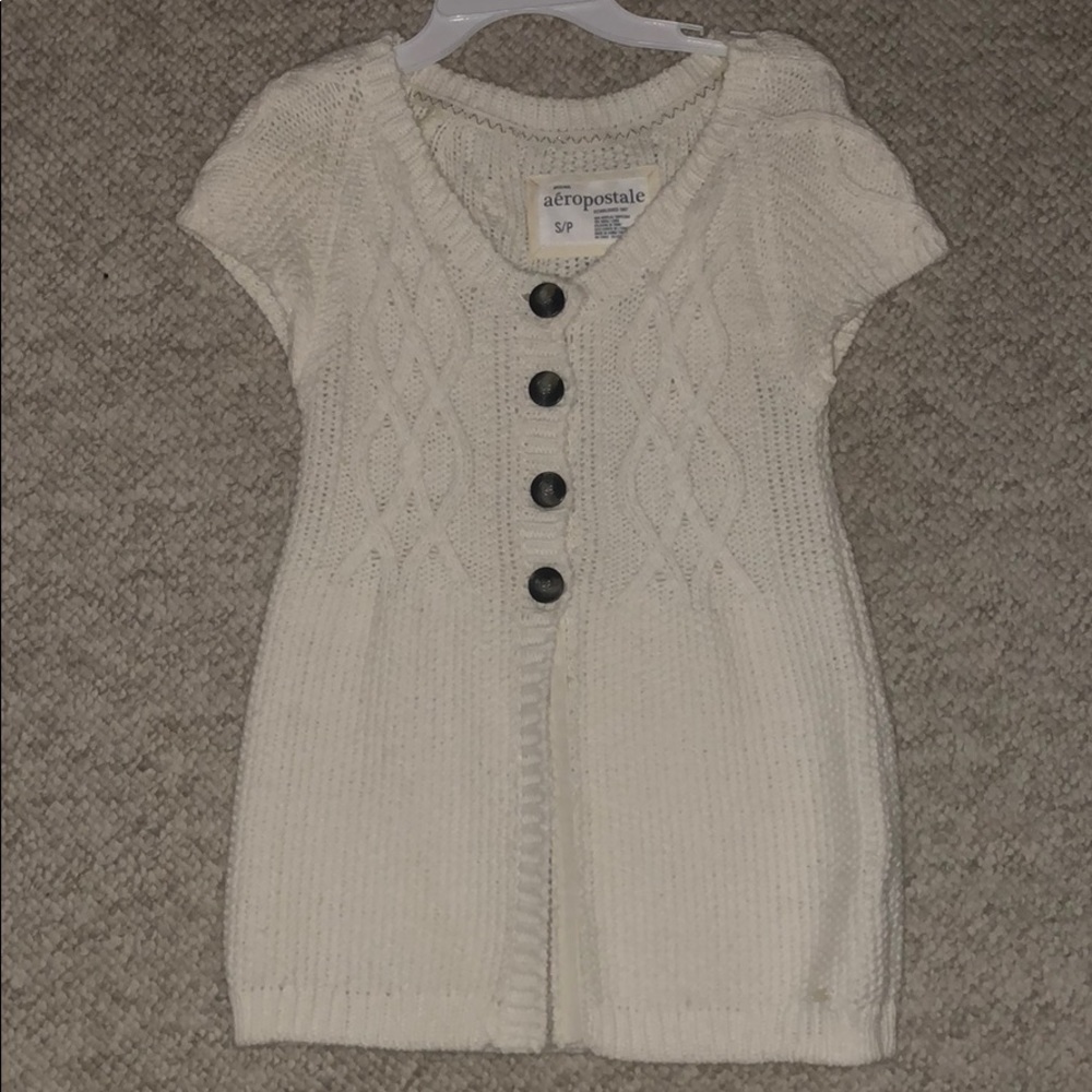 White shirt-sleeve cardigan sweater